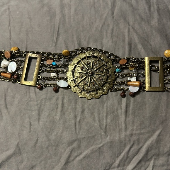 Chicos Vintage Gold metal chain belt medallion beaded Western Boho - Picture 3 of 5